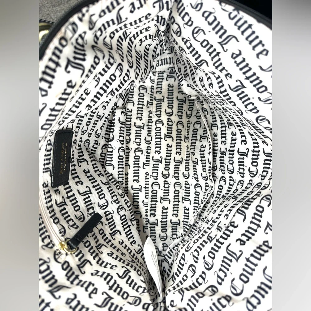 Juicy Couture Black Faux Leather Medium Shoulder Bag Goldtone Chain Strap - Picture 11 of 12